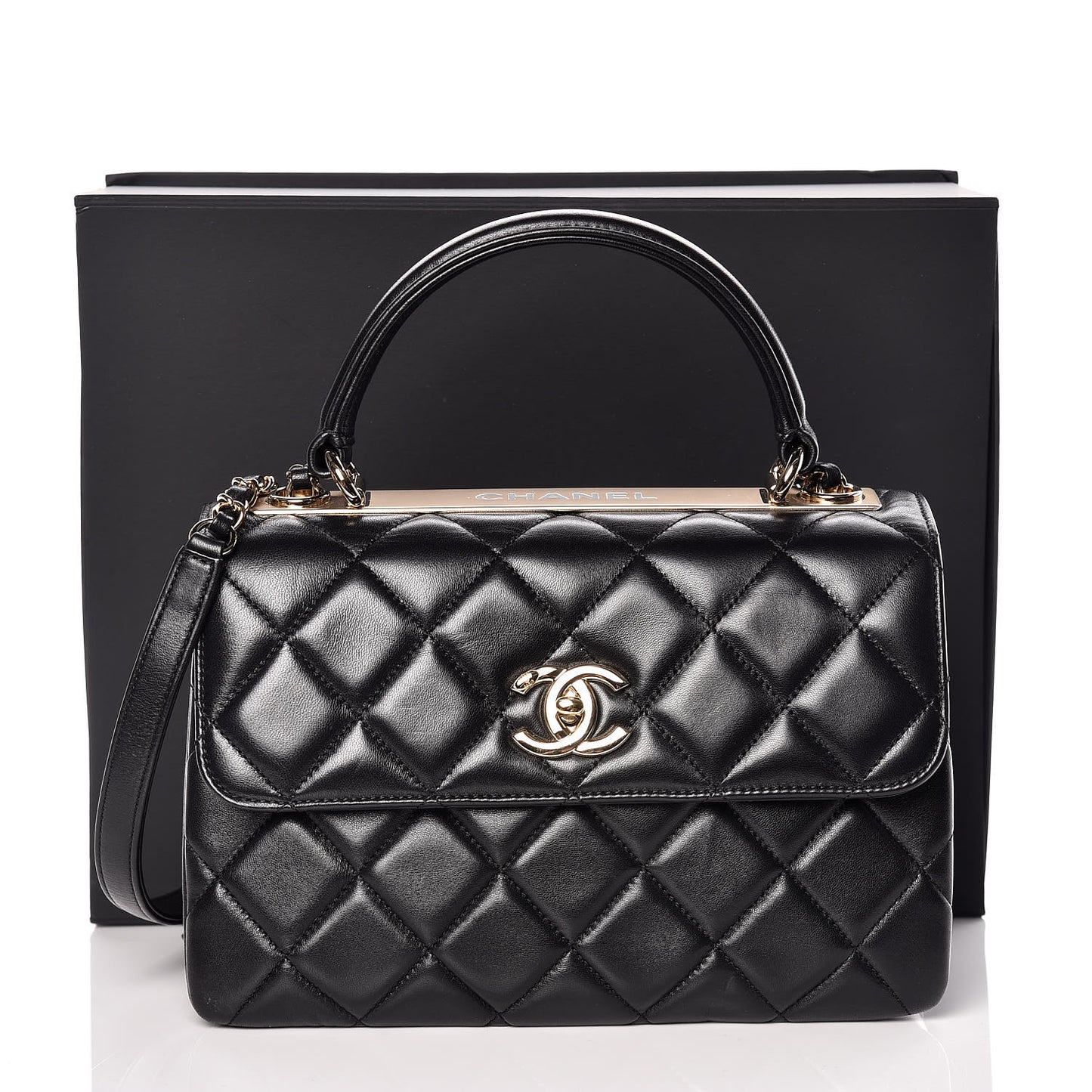 Lambskin Quilted Small Trendy CC Dual Handle Flap Bag Black