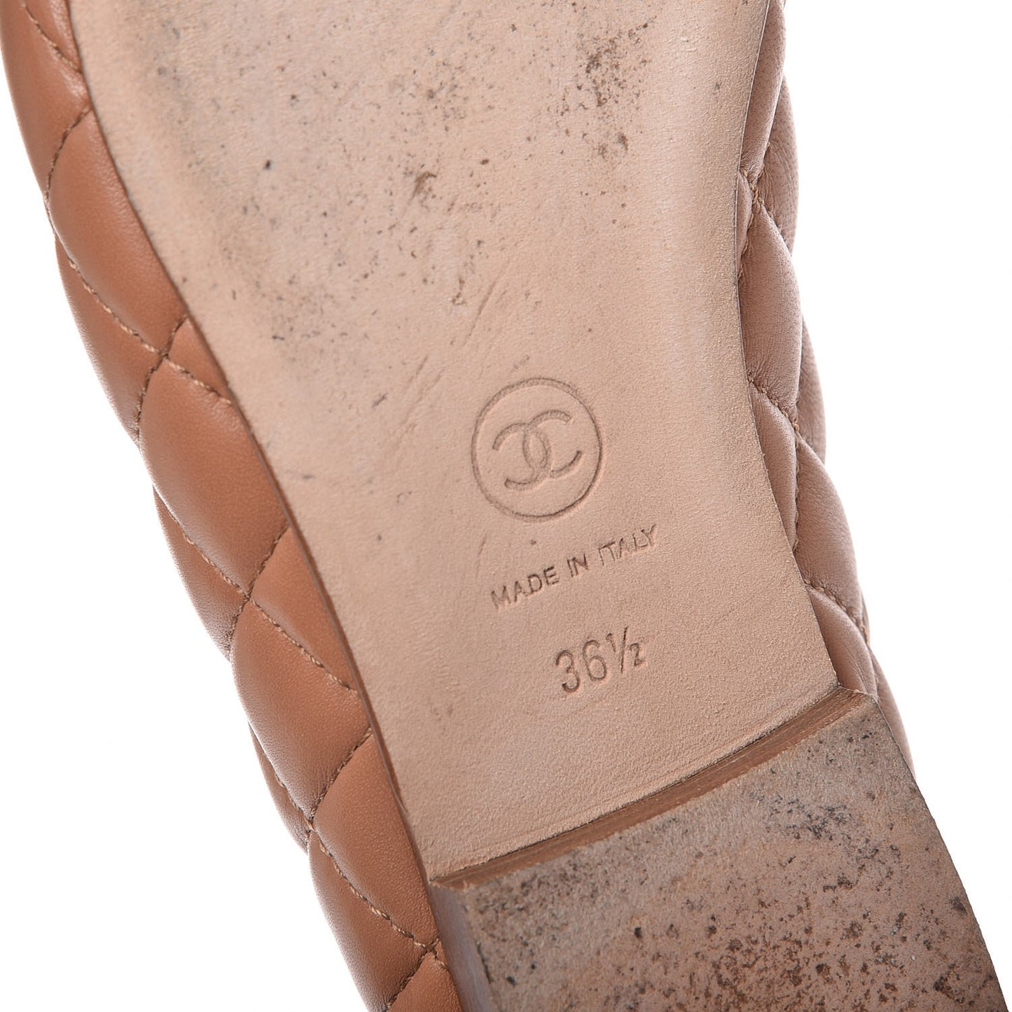 Lambskin Quilted CC Cap Toe Ballerina Flats 36.5 Dark Beige