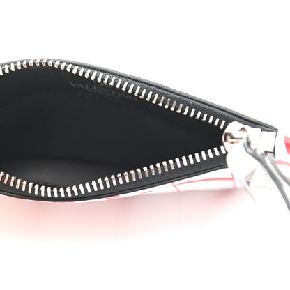 Valentino Garavani Calfskin VLTN Zip Coin Card Case White Red 5 of 6