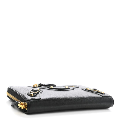 Balenciaga Agneau Classic Gold Hardware Continental Zip Around Wallet Black 4 of 9