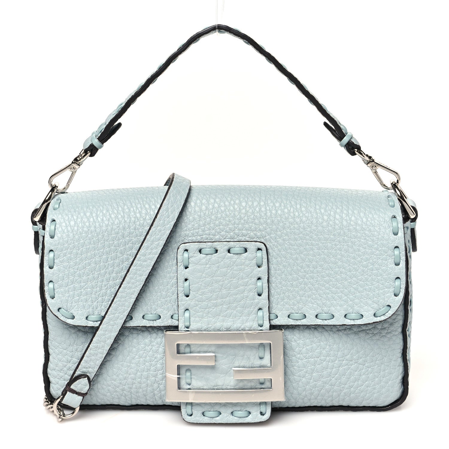 Fendi Cuoio Roma Sellerissima Nappa Sintetica Tape Stitch Mini Baguette Anice 1 of 9