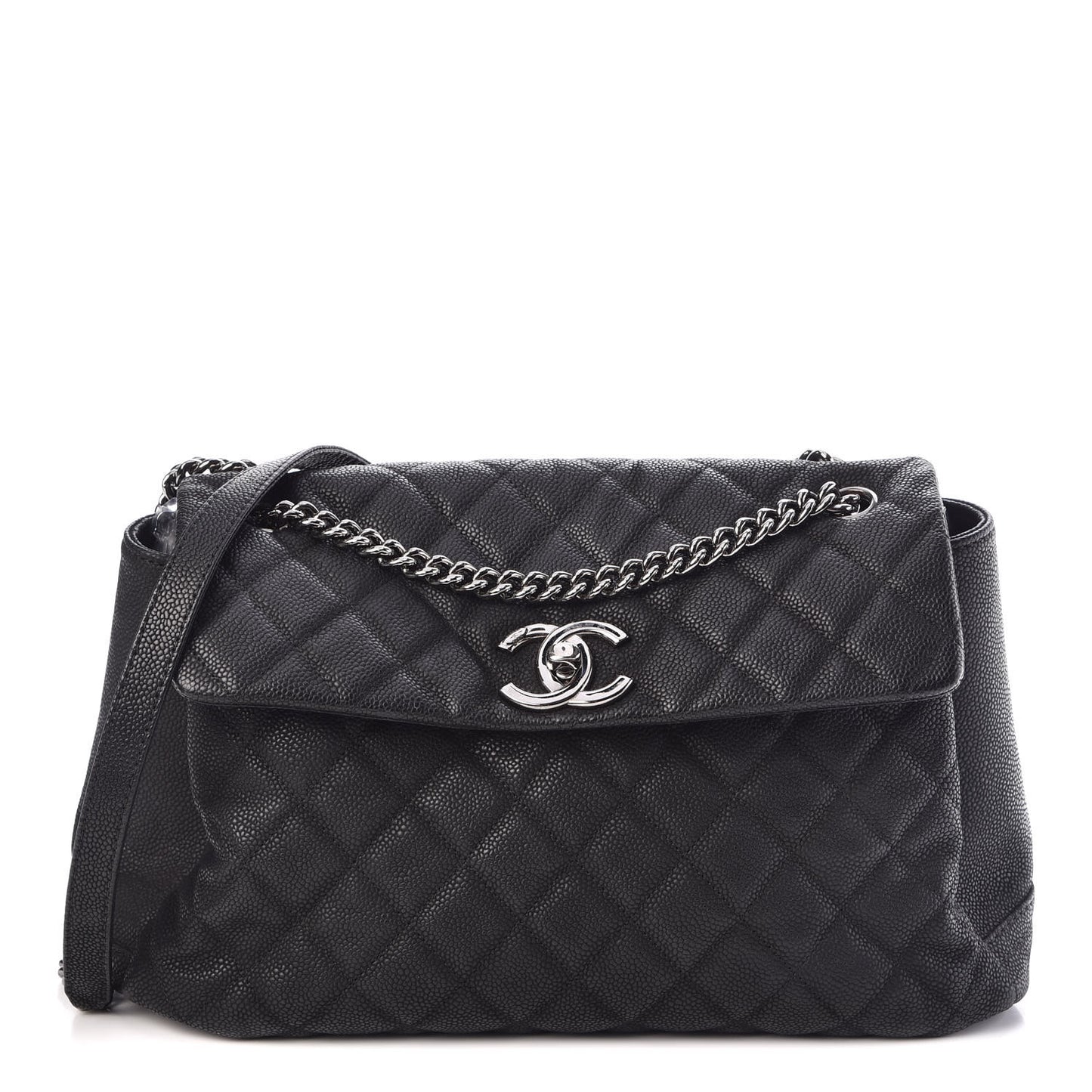 Iridescent Caviar Medium Lady Pearly Flap Black