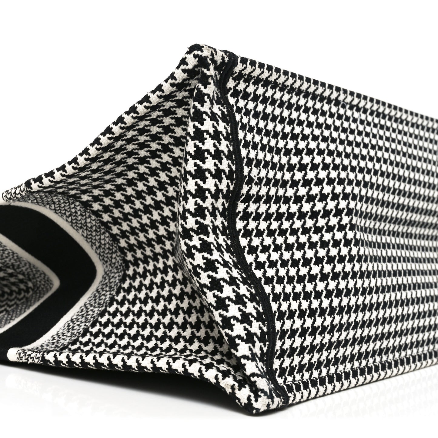 Canvas Houndstooth Embroidered Book Tote Black White