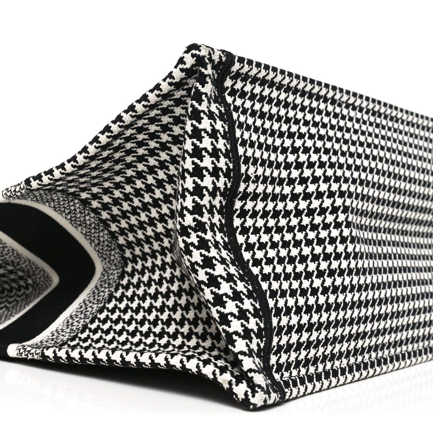 Christian Dior Canvas Houndstooth Embroidered Book Tote Black White 9 of 10