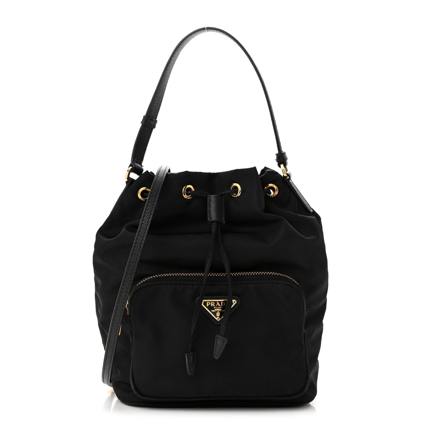Saffiano Tessuto Nylon Mini Bucket Crossbody Bag Black