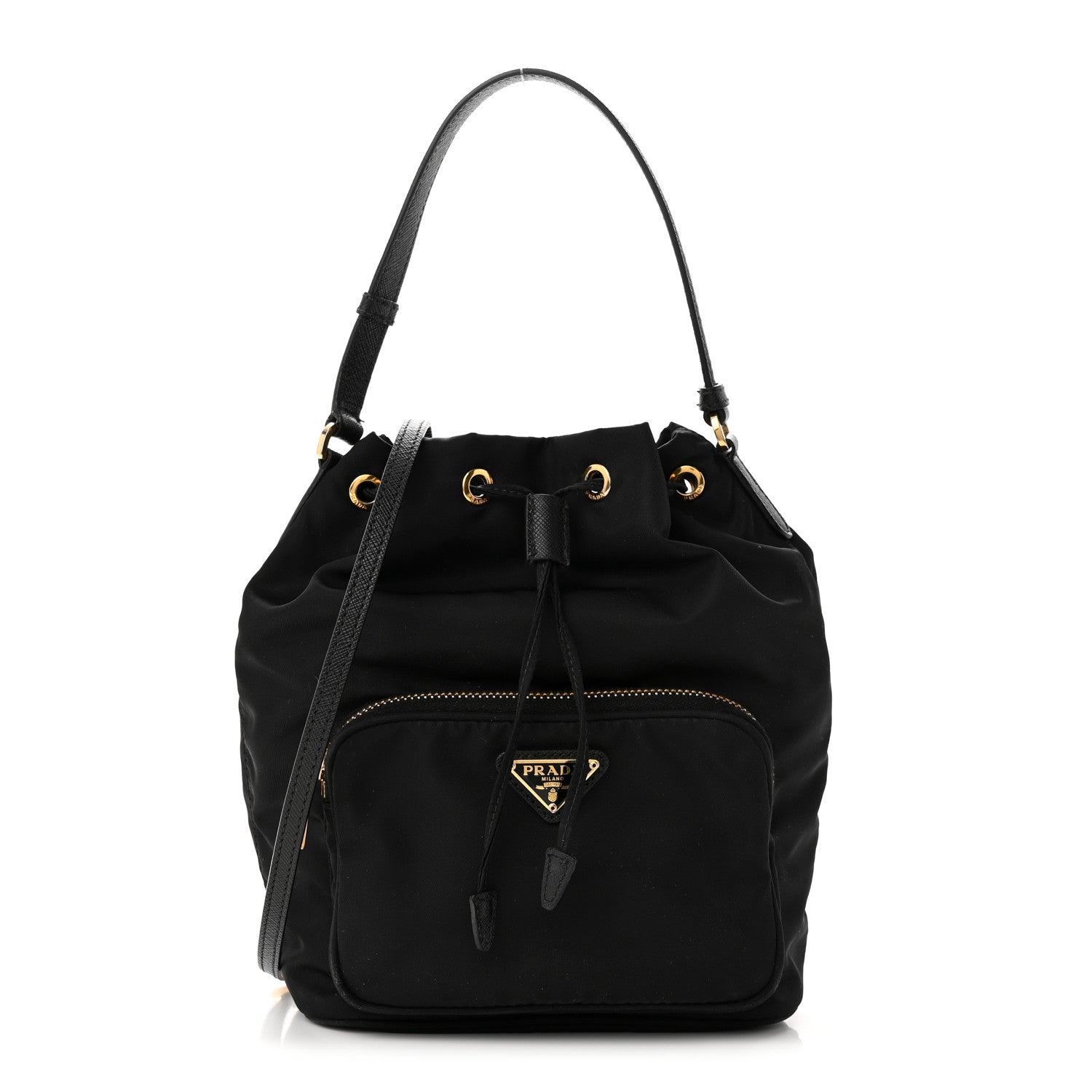 Prada Saffiano Tessuto Nylon Mini Bucket Crossbody Bag Black 1 of 11