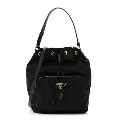 Prada Saffiano Tessuto Nylon Mini Bucket Crossbody Bag Black 1 of 11