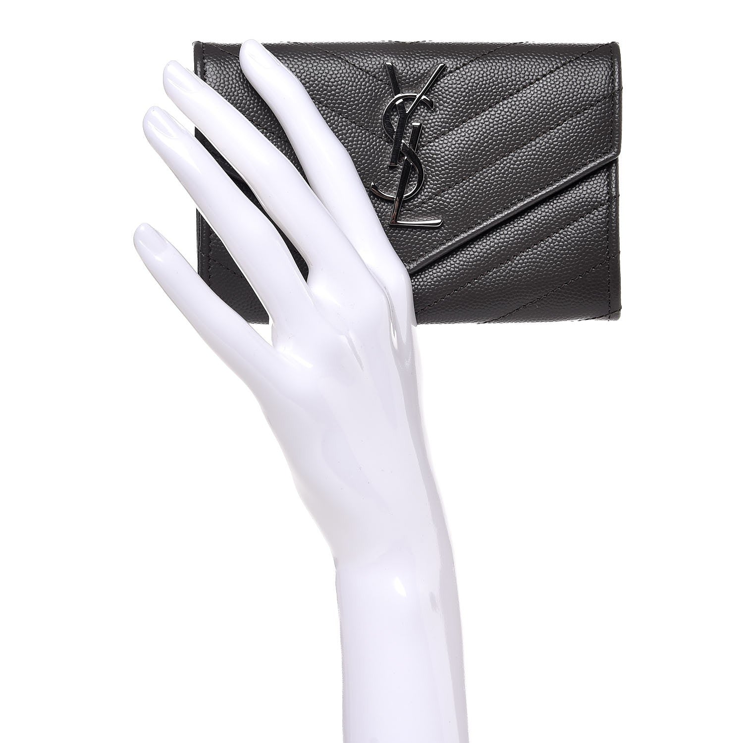 Saint Laurent Grain De Poudre Matelasse Chevron Small Monogram Envelope Wallet Earth 2 of 7