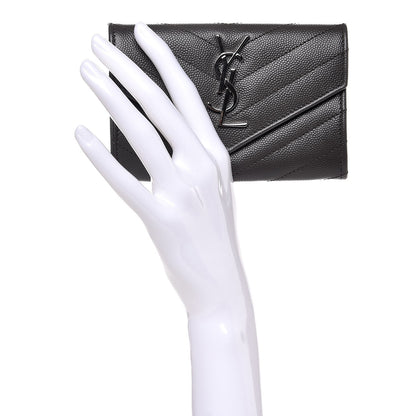 Saint Laurent Grain De Poudre Matelasse Chevron Small Monogram Envelope Wallet Earth 2 of 7