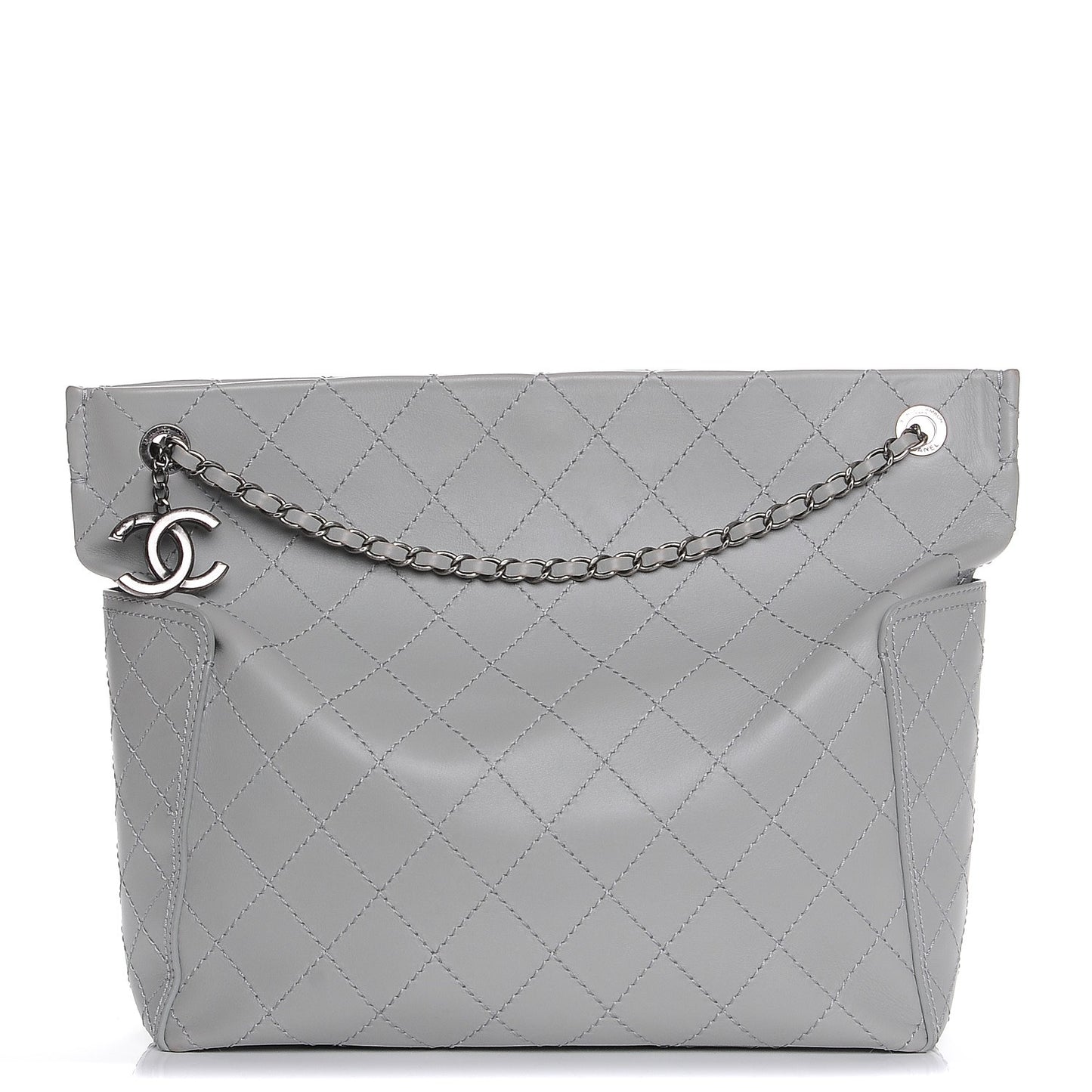 Calfskin Stitched CC Pocket Hobo Grey
