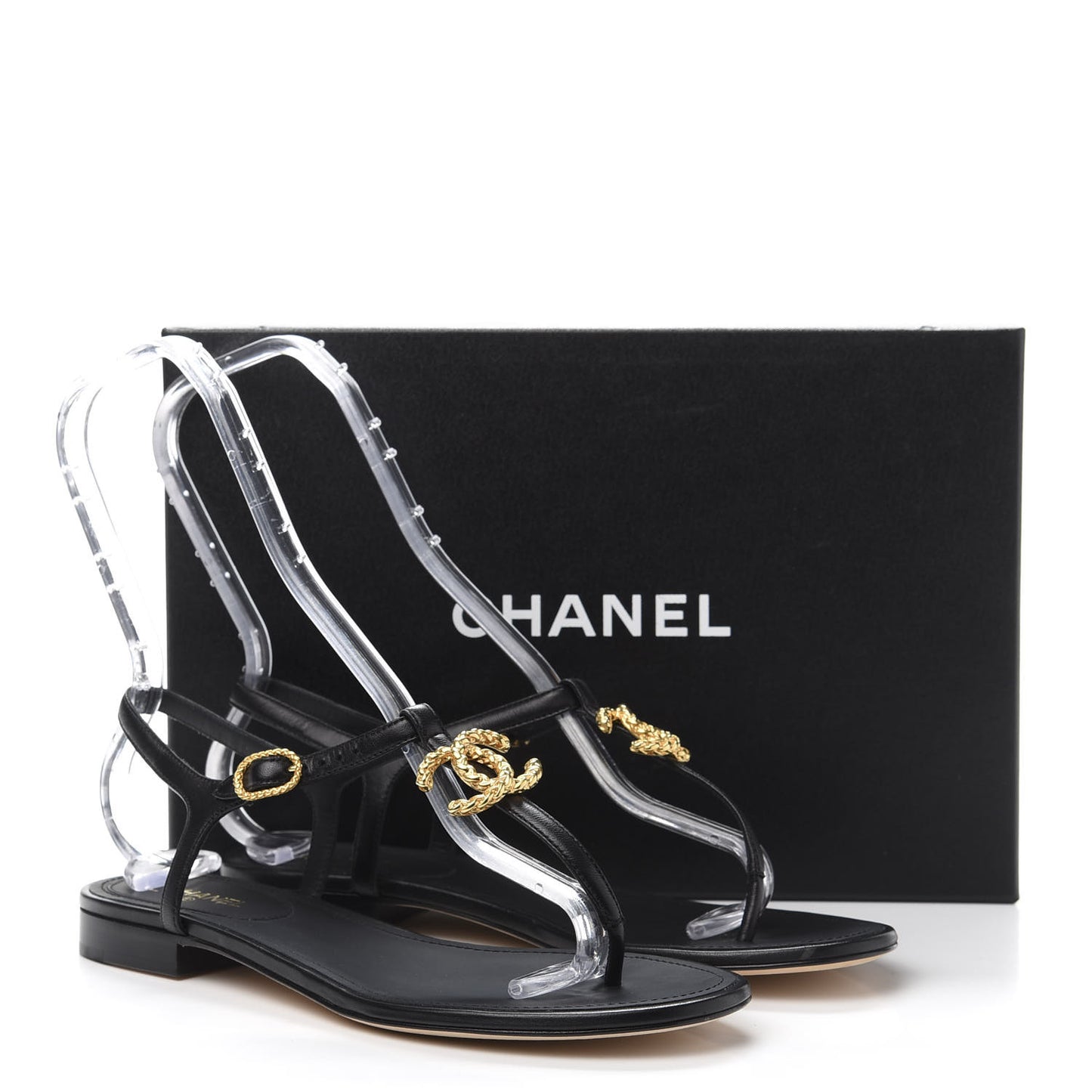 Lambskin Chain CC Logo Thong Sandals 39.5 Black