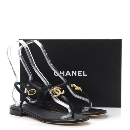 Chanel Lambskin Chain CC Logo Thong Sandals 39.5 Black 8 of 8