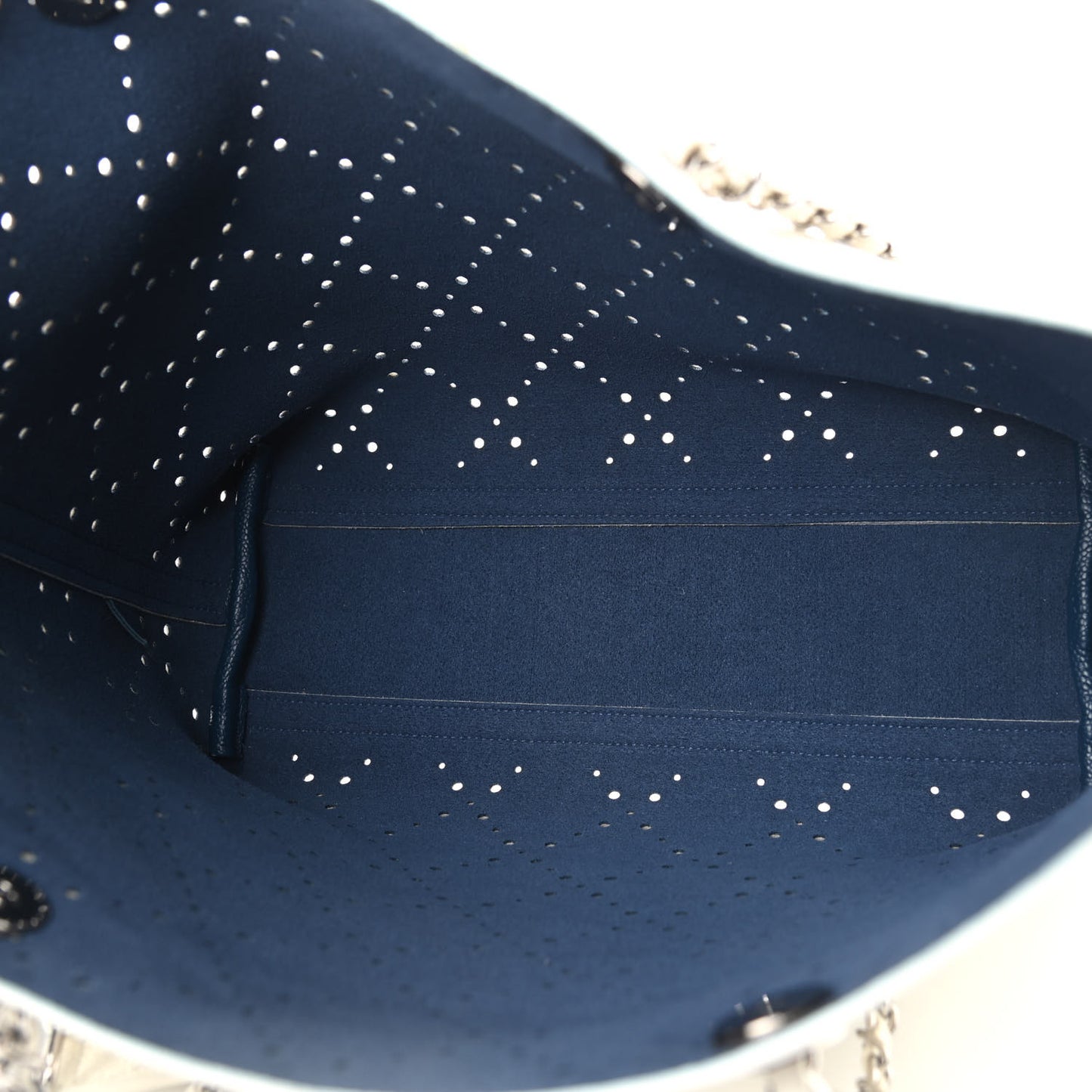 Perforated Grained Calfskin Small Shopping Tote White