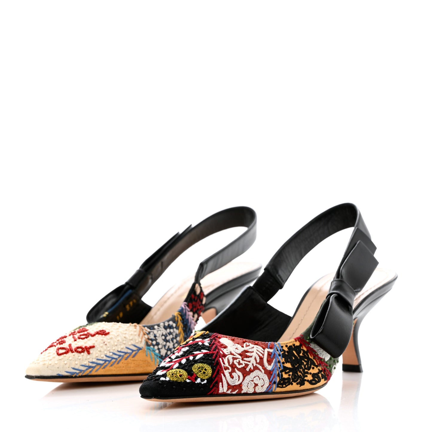 Embroidered Calfskin Beaded Sweet D Sling-Back Pumps 37.5 Multicolor