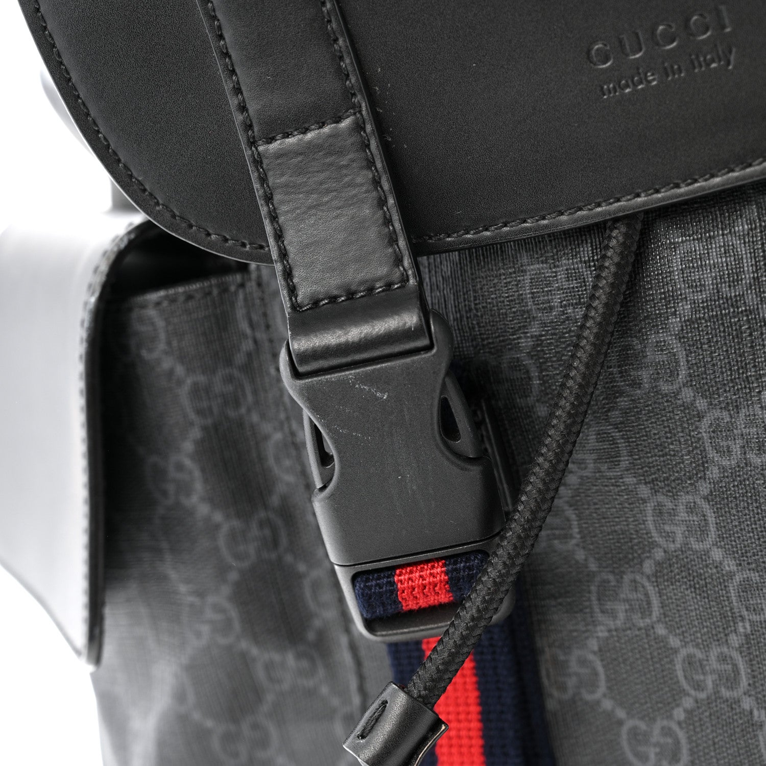 Gucci Soft GG Supreme Monogram Calfskin Web Double Buckle Backpack Black 12 of 16