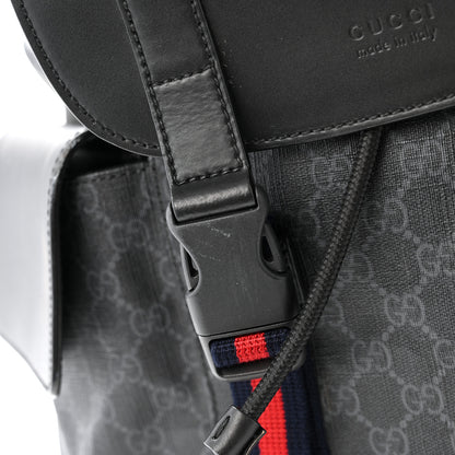 Gucci Soft GG Supreme Monogram Calfskin Web Double Buckle Backpack Black 12 of 16
