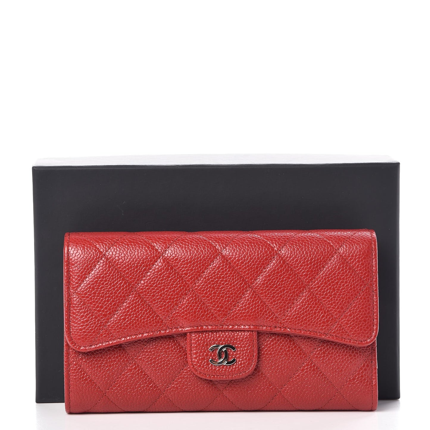 Caviar Quilted Large Flap Wallet Red