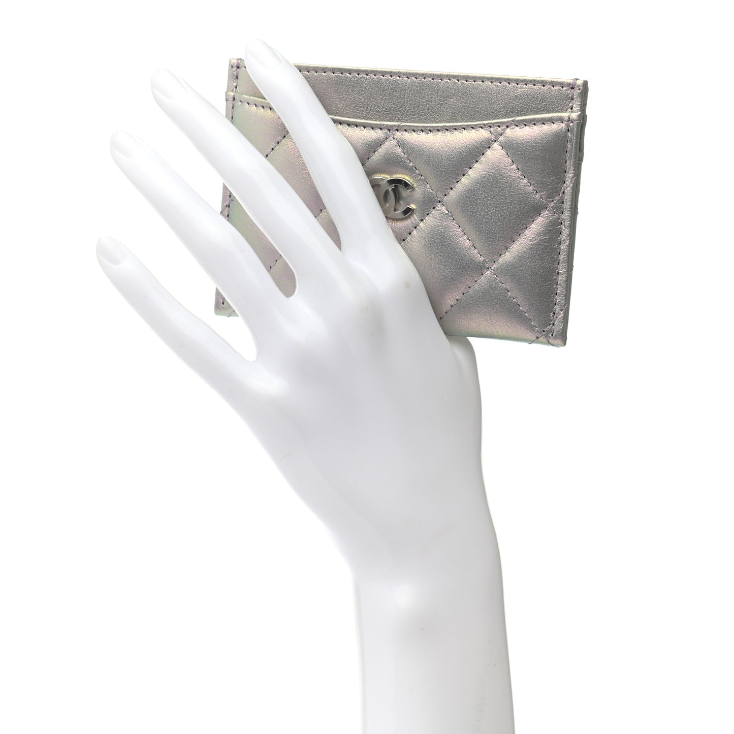 Iridescent Calfskin Quilted Card Holder Light Purple