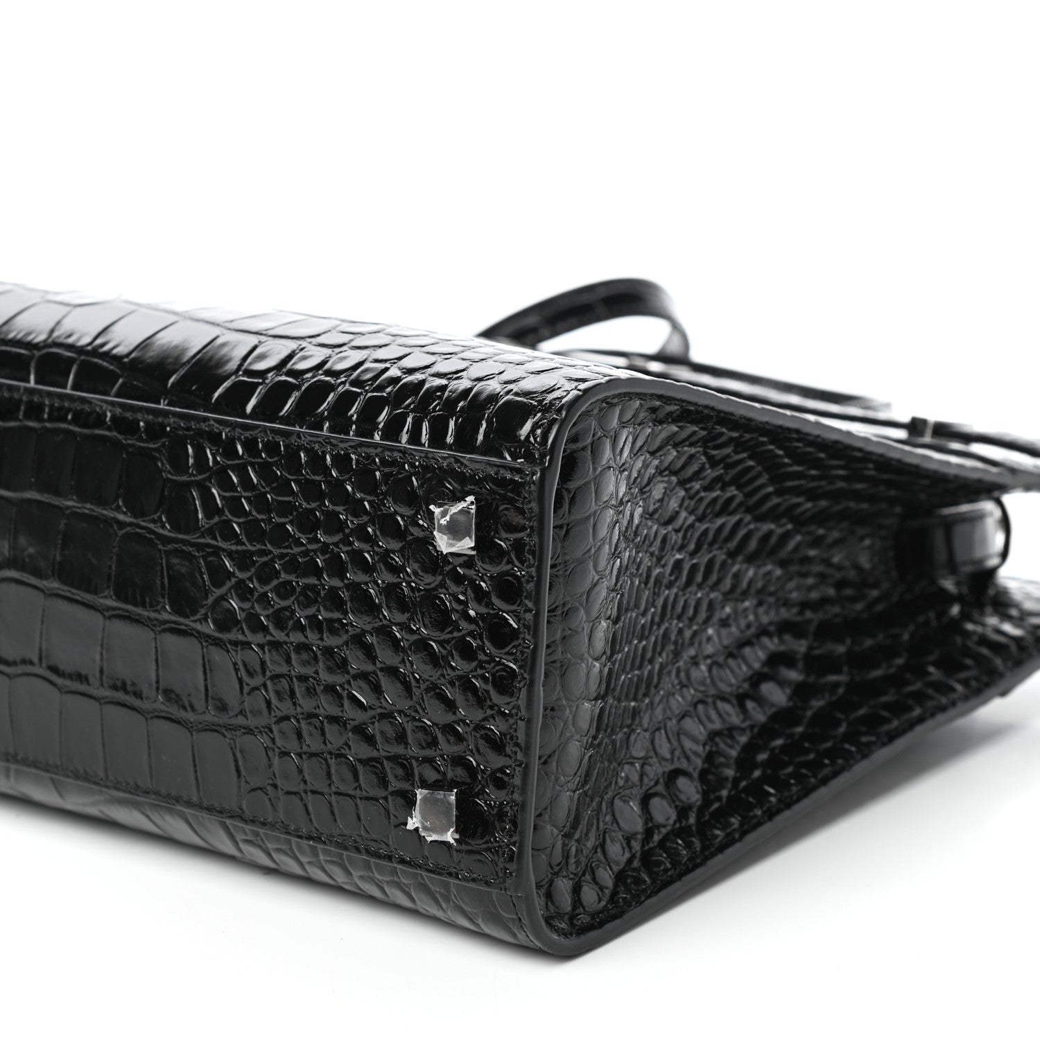 Saint Laurent Shiny Calfskin Crocodile Embossed Small Manhattan Shopper Tote Black 8 of 9
