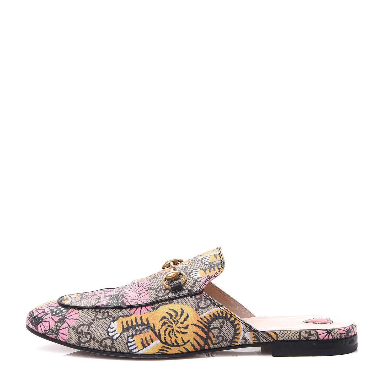 GG Supreme Monogram Bengal Womens Princetown Slippers 38.5 Beige Crop Pink