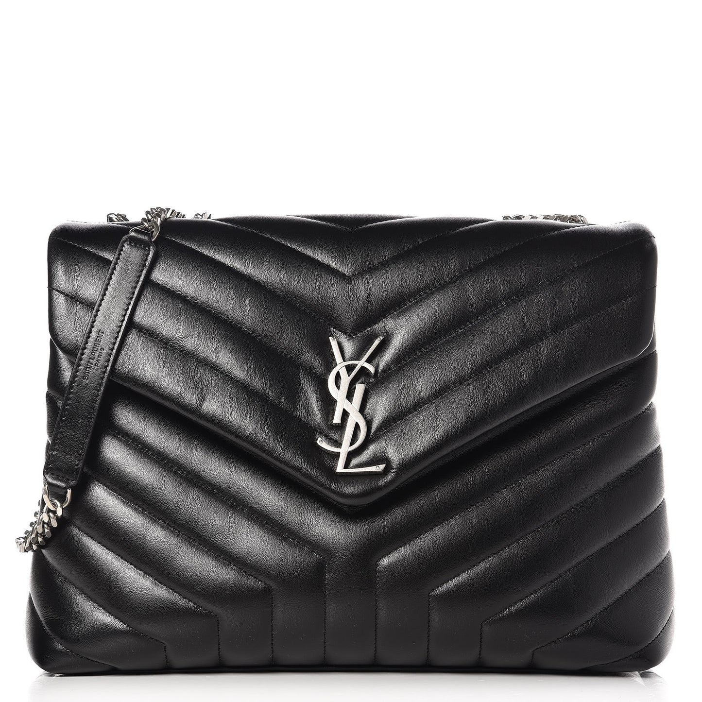 Calfskin Y Quilted Monogram Medium Loulou Chain Satchel Black