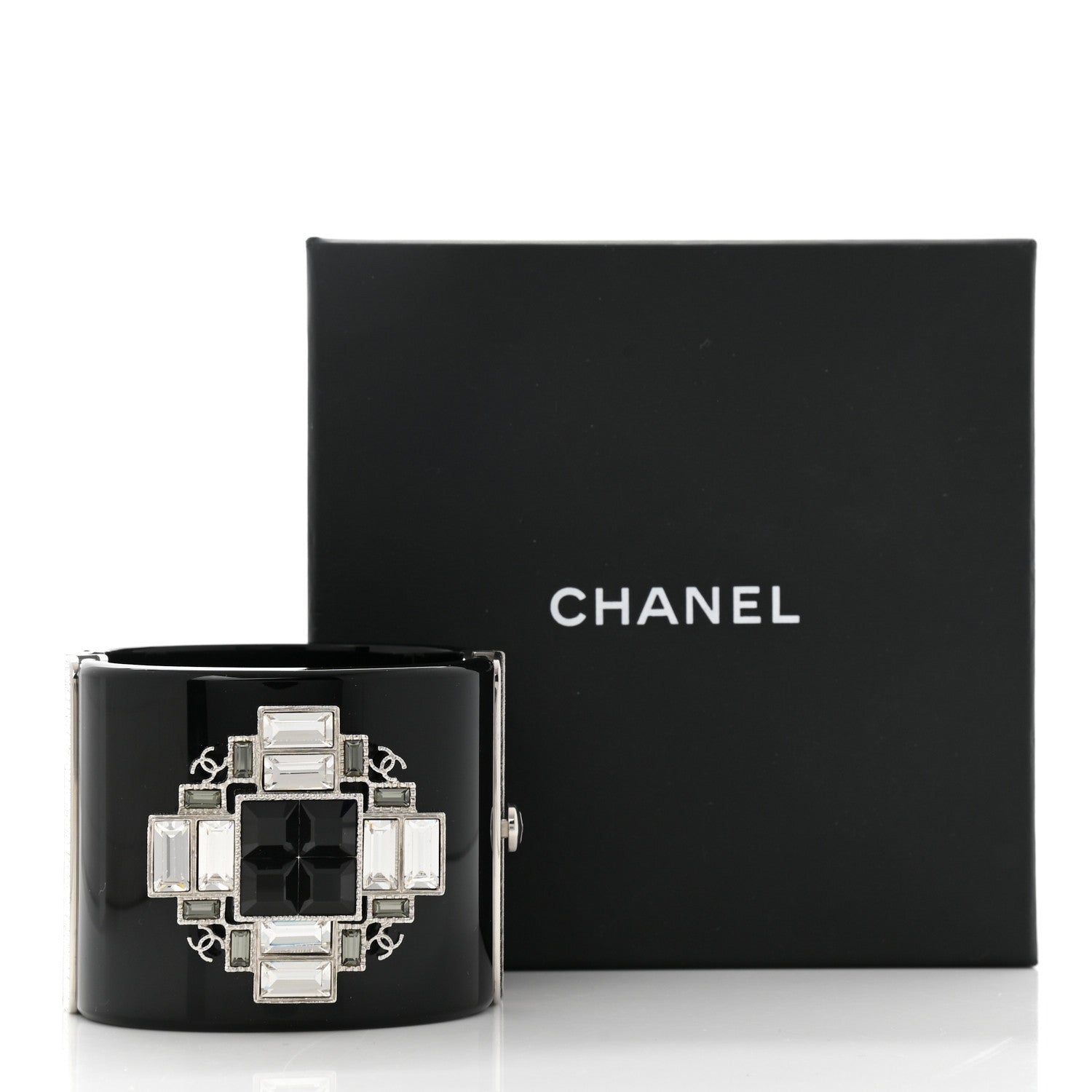 Chanel Resin Crystal CC Cross Cuff Black 6 of 6