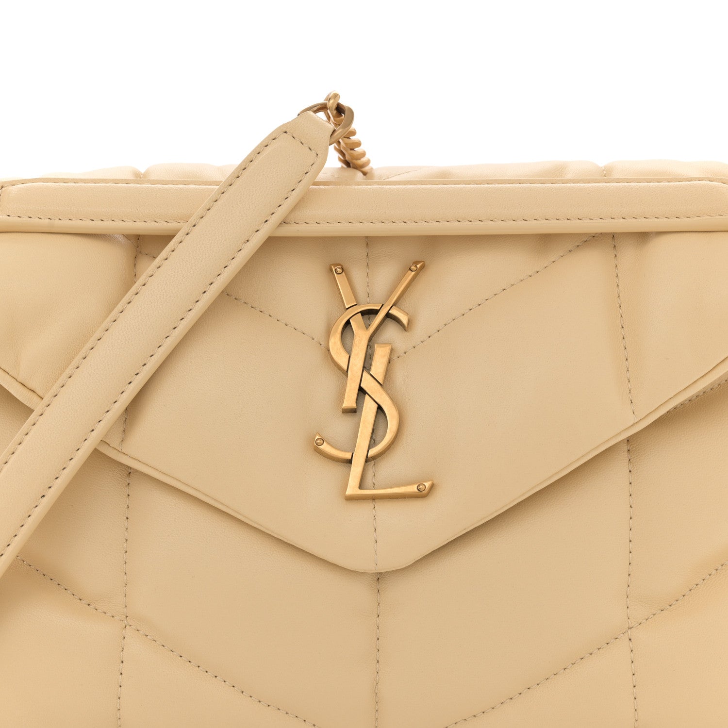 Saint Laurent Lambskin Quilted Small Loulou Puffer Monogram Chain Satchel Jaune Pale 8 of 10