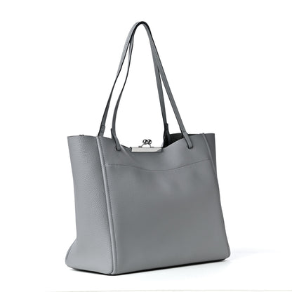 Marc Jacobs Calfskin Kiss Lock Tote Rock Gray 2 of 4