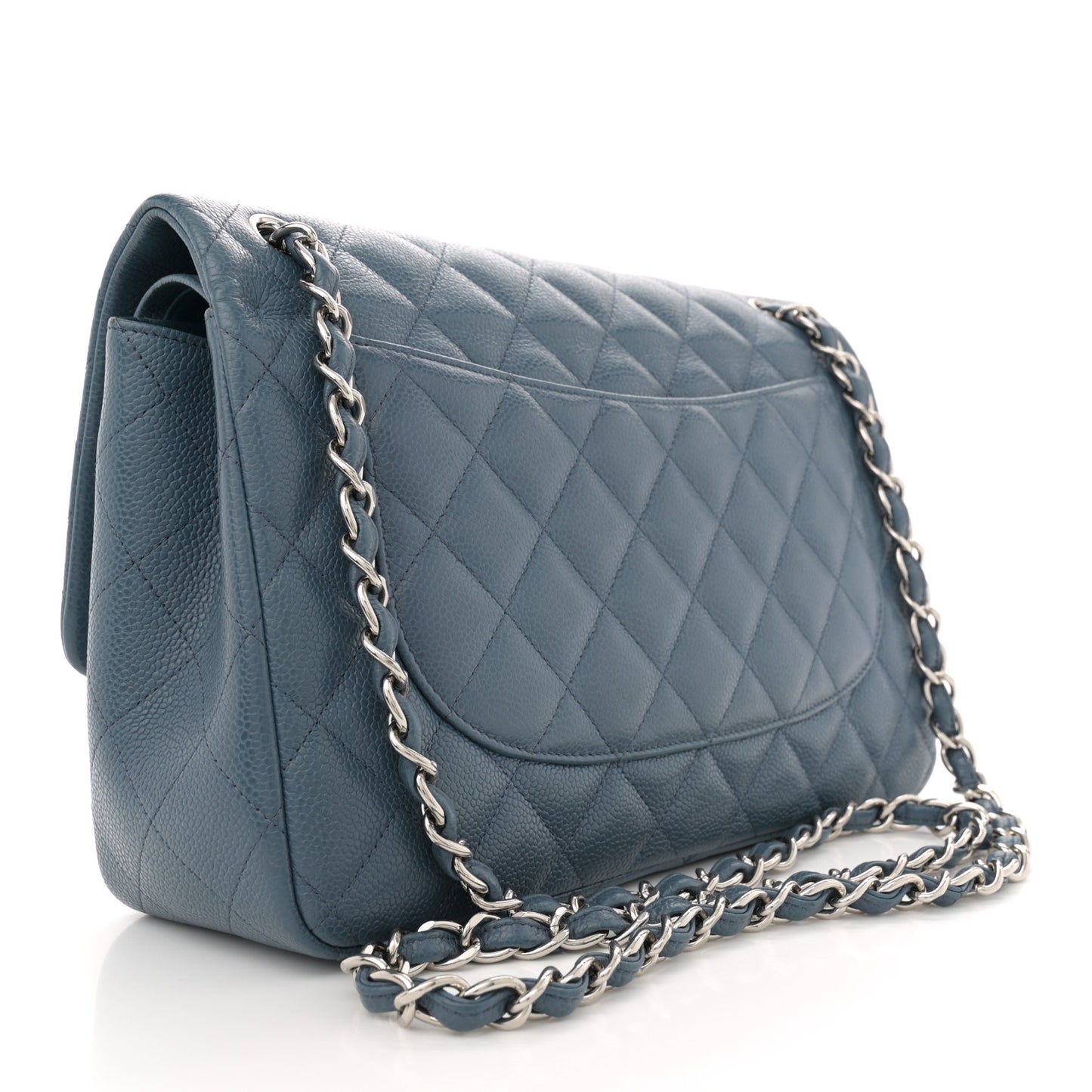 Caviar Quilted Jumbo Double Flap Blue
