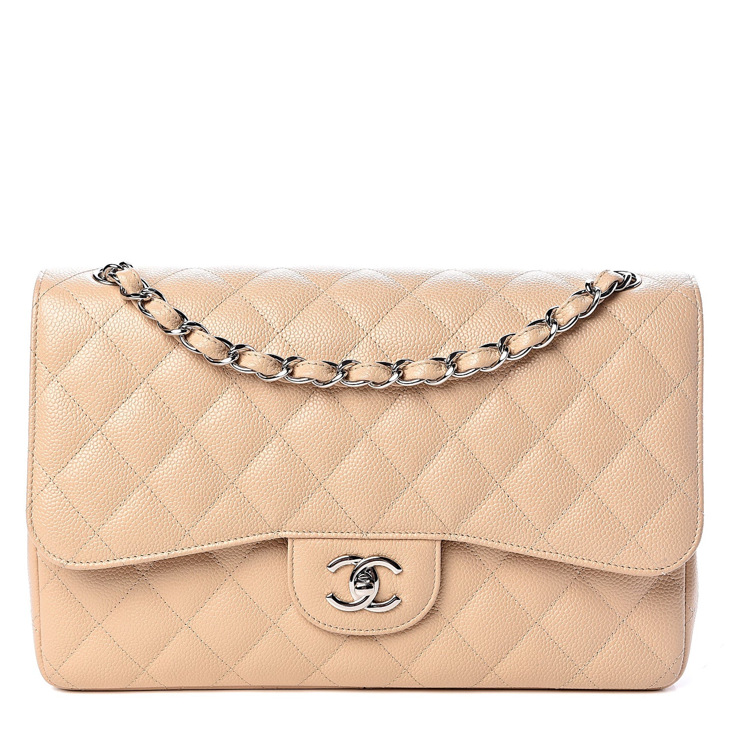 Caviar Quilted Jumbo Double Flap Beige Clair