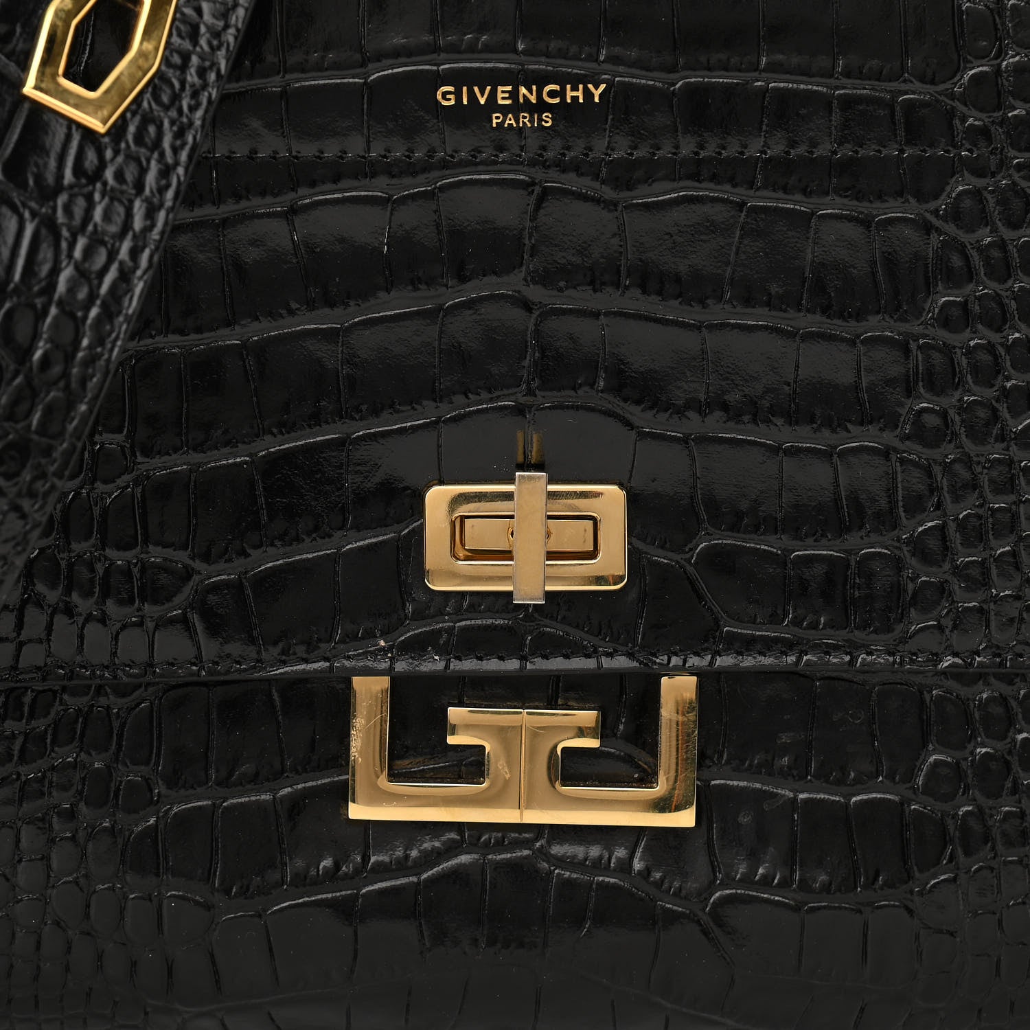 Givenchy Calfskin Crocodile Embossed Medium Eden Black 7 of 9