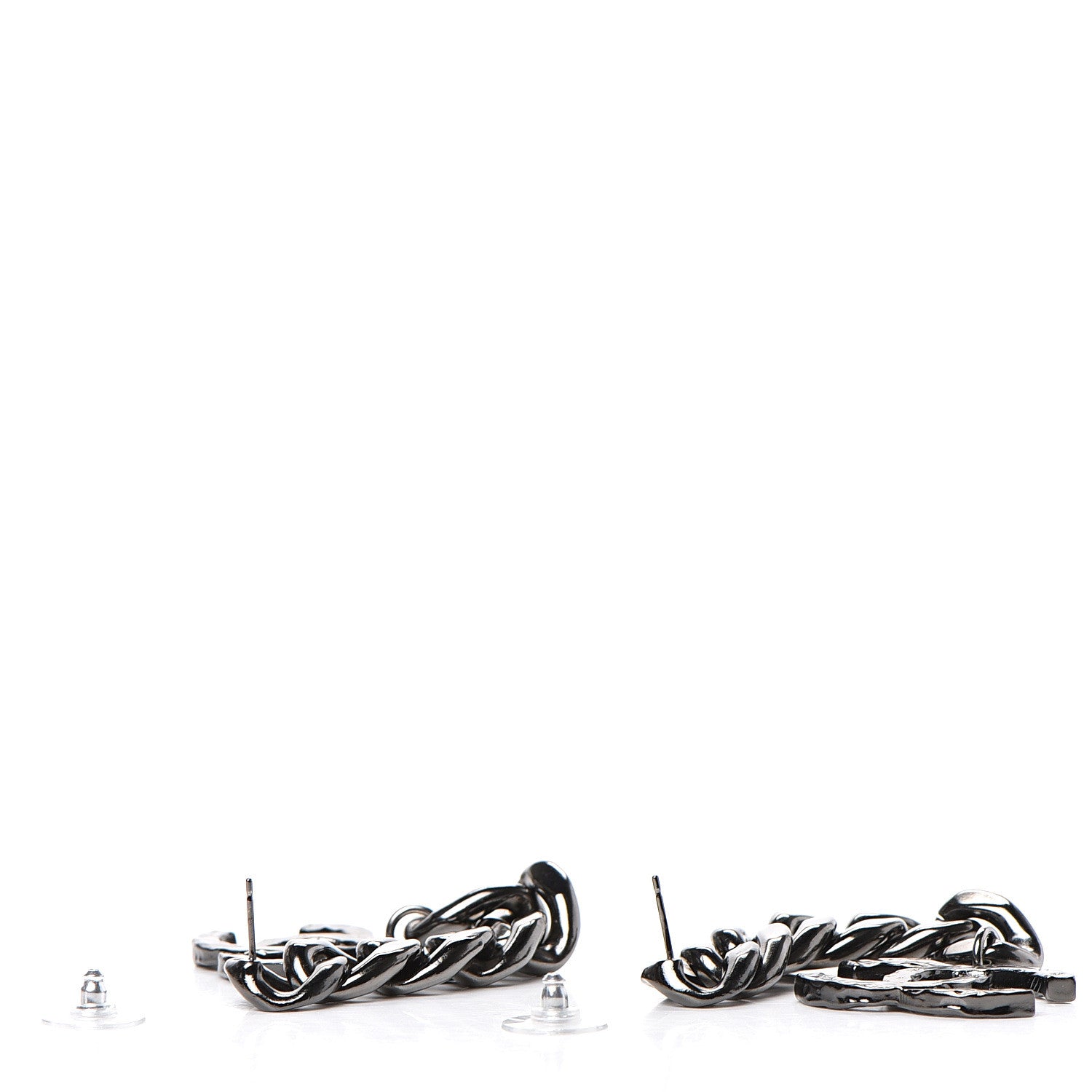 Chanel Metal CC Pick Drop Earrings Ruthenium 3 of 5