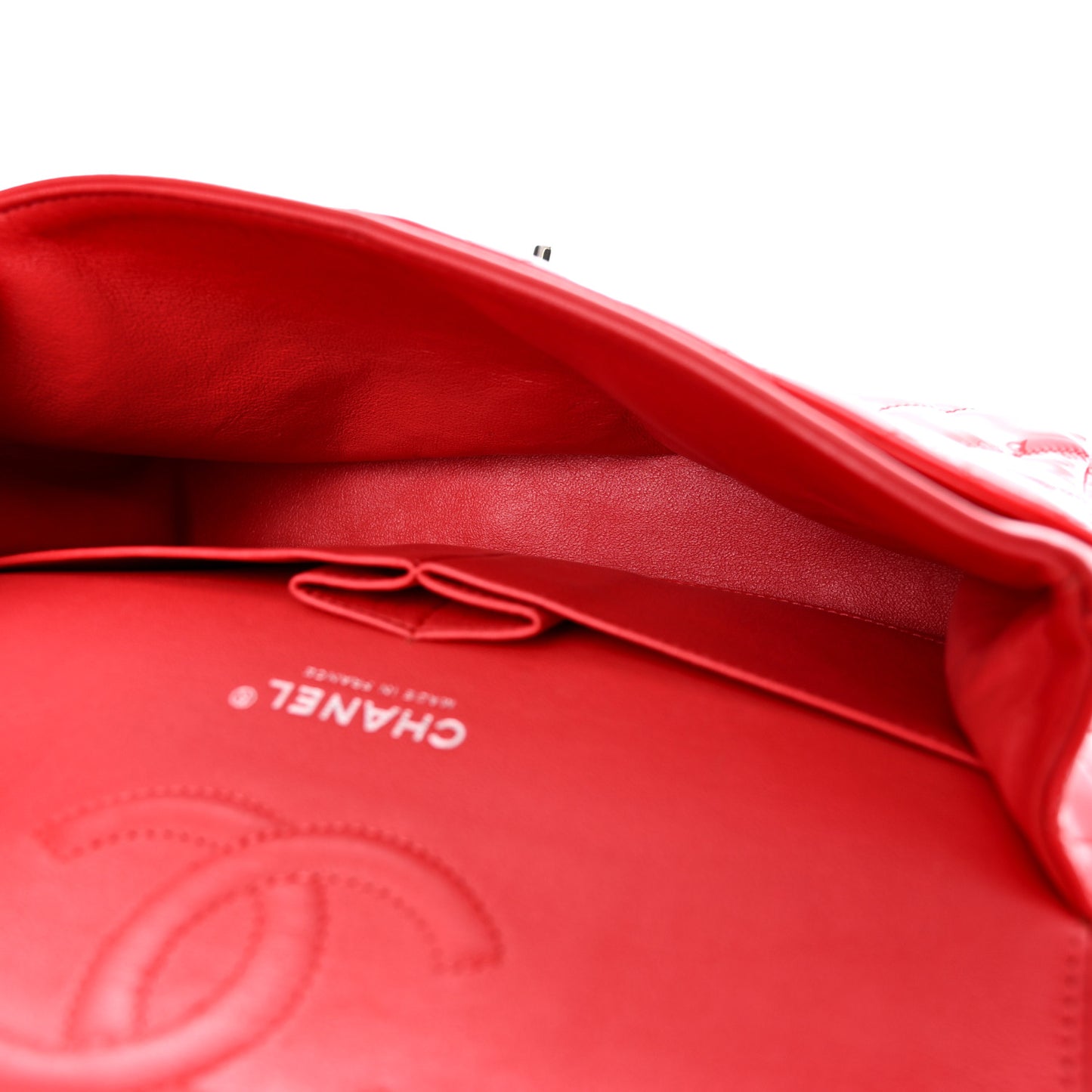 Patent Calfskin Quilted Medium Double Flap Red