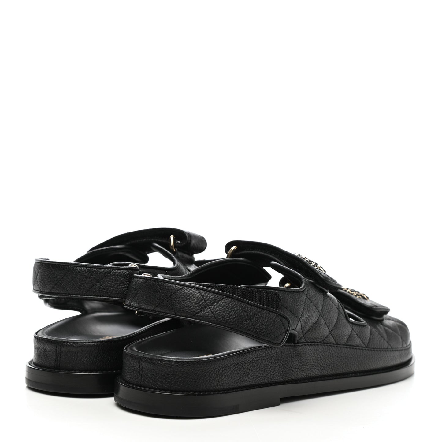 Grained Calfskin Velcro Dad Sandals 39 Black