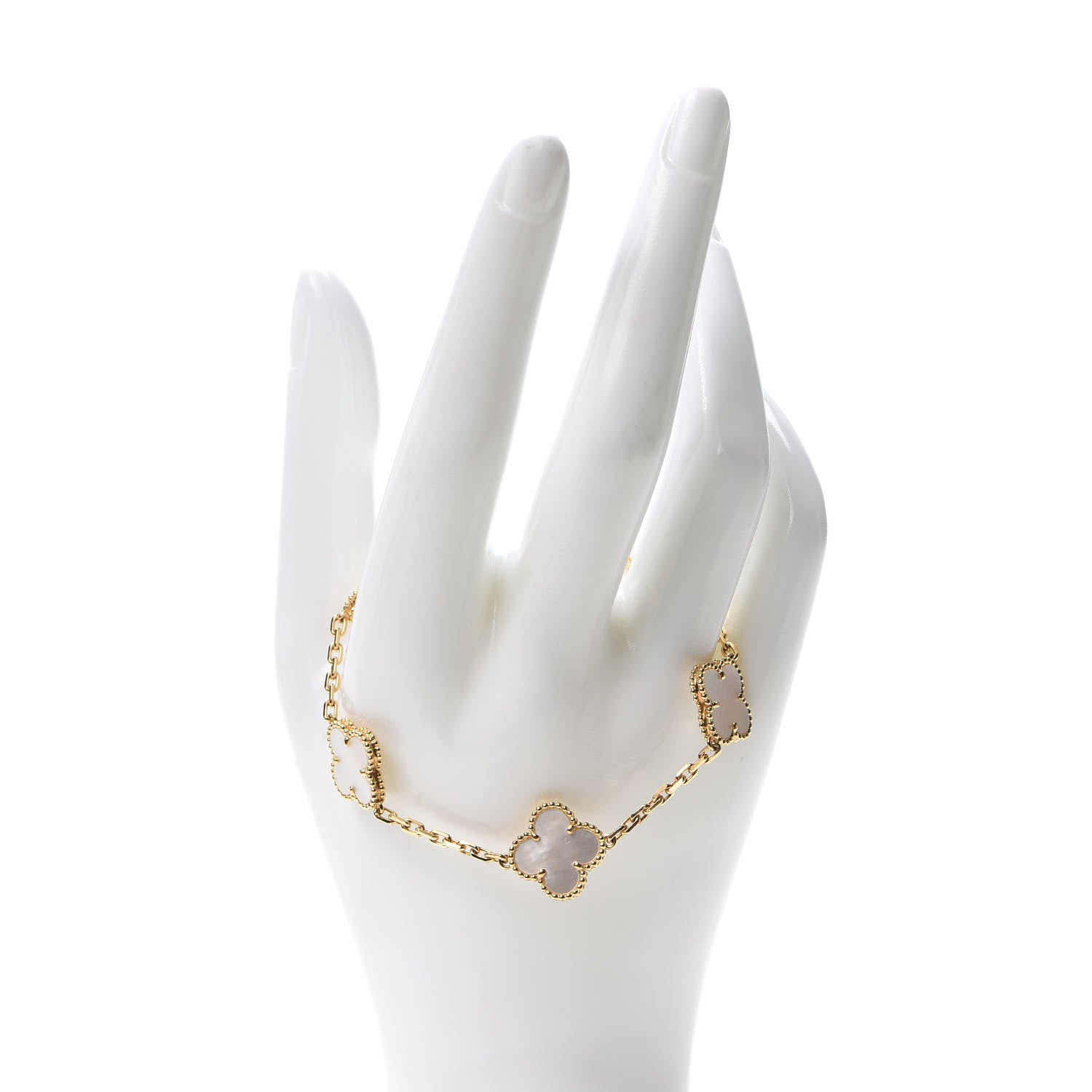Van Cleef & Arpels 18K Yellow Gold Mother of Pearl 5 Motifs Vintage Alhambra Bracelet 2 of 7