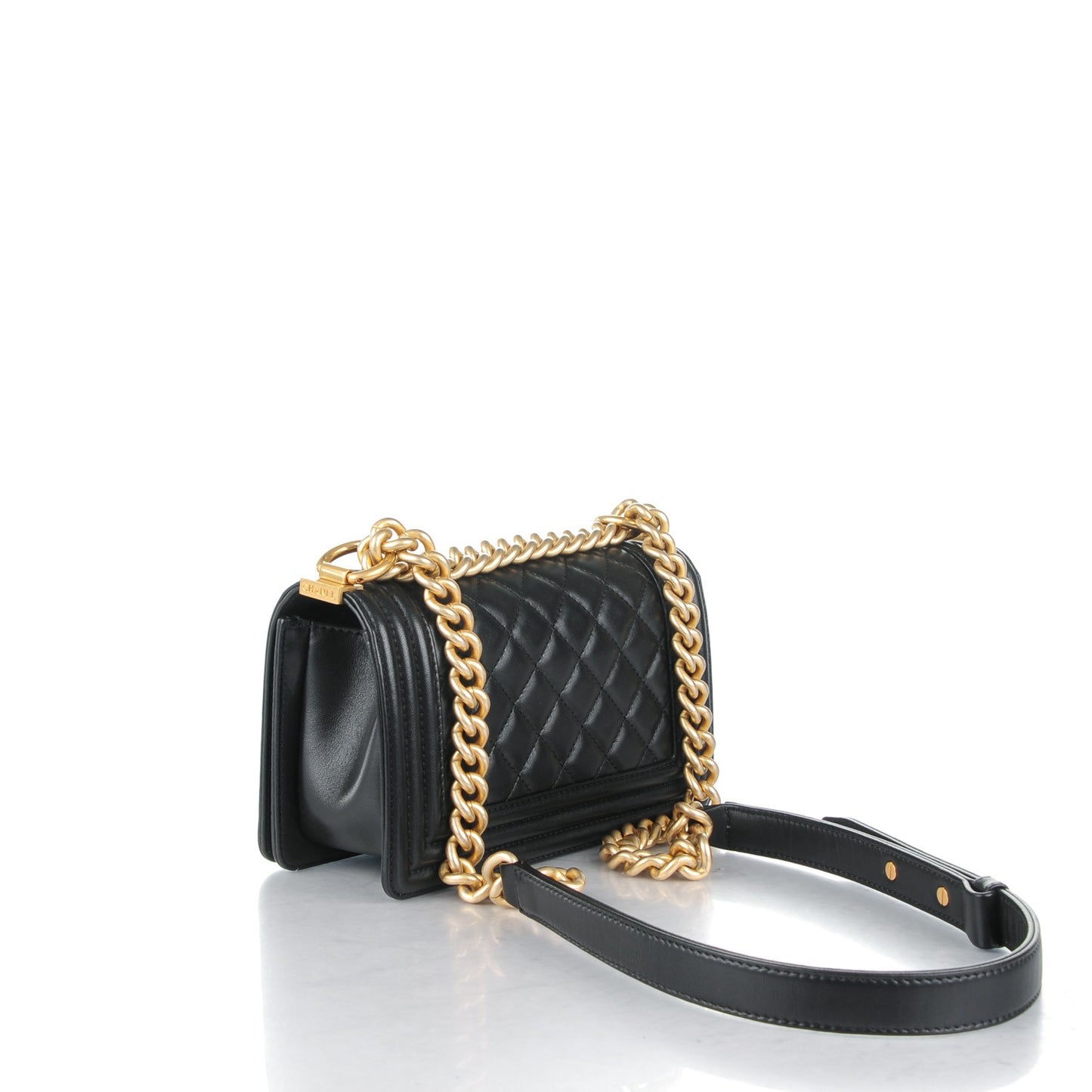 Lambskin Quilted Small Boy Flap Black