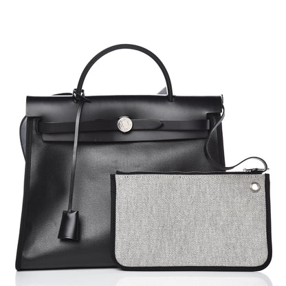 Hermes Toile H Berline Vache Hunter Herbag Zip PM 31 Black Ecru 11 of 12