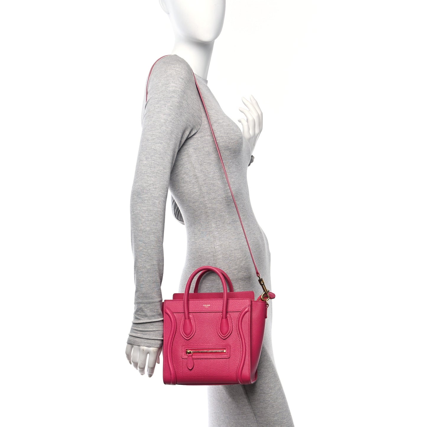 Drummed Calfskin Nano Luggage Fuchsia