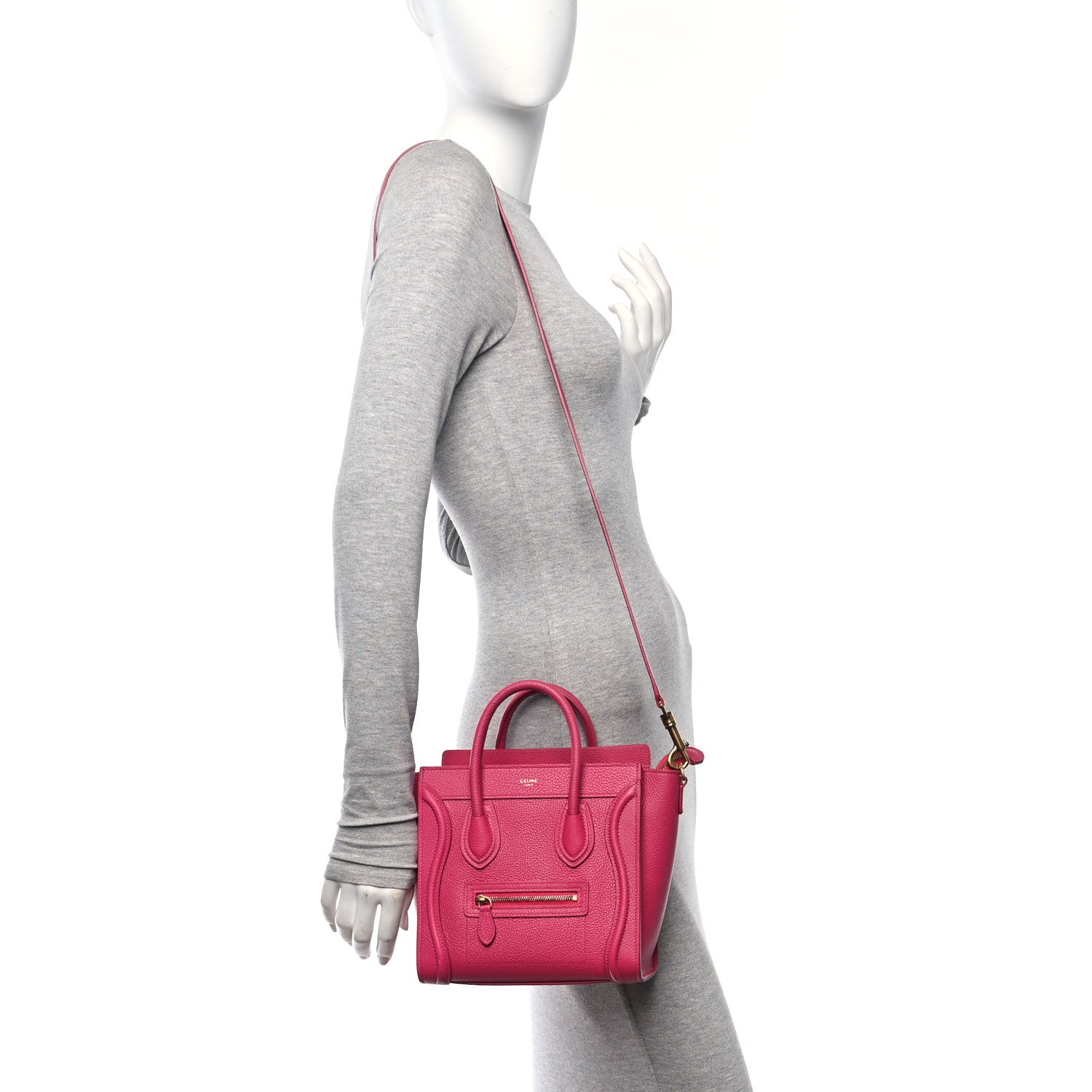 Celine Drummed Calfskin Nano Luggage Fuchsia 2 of 10