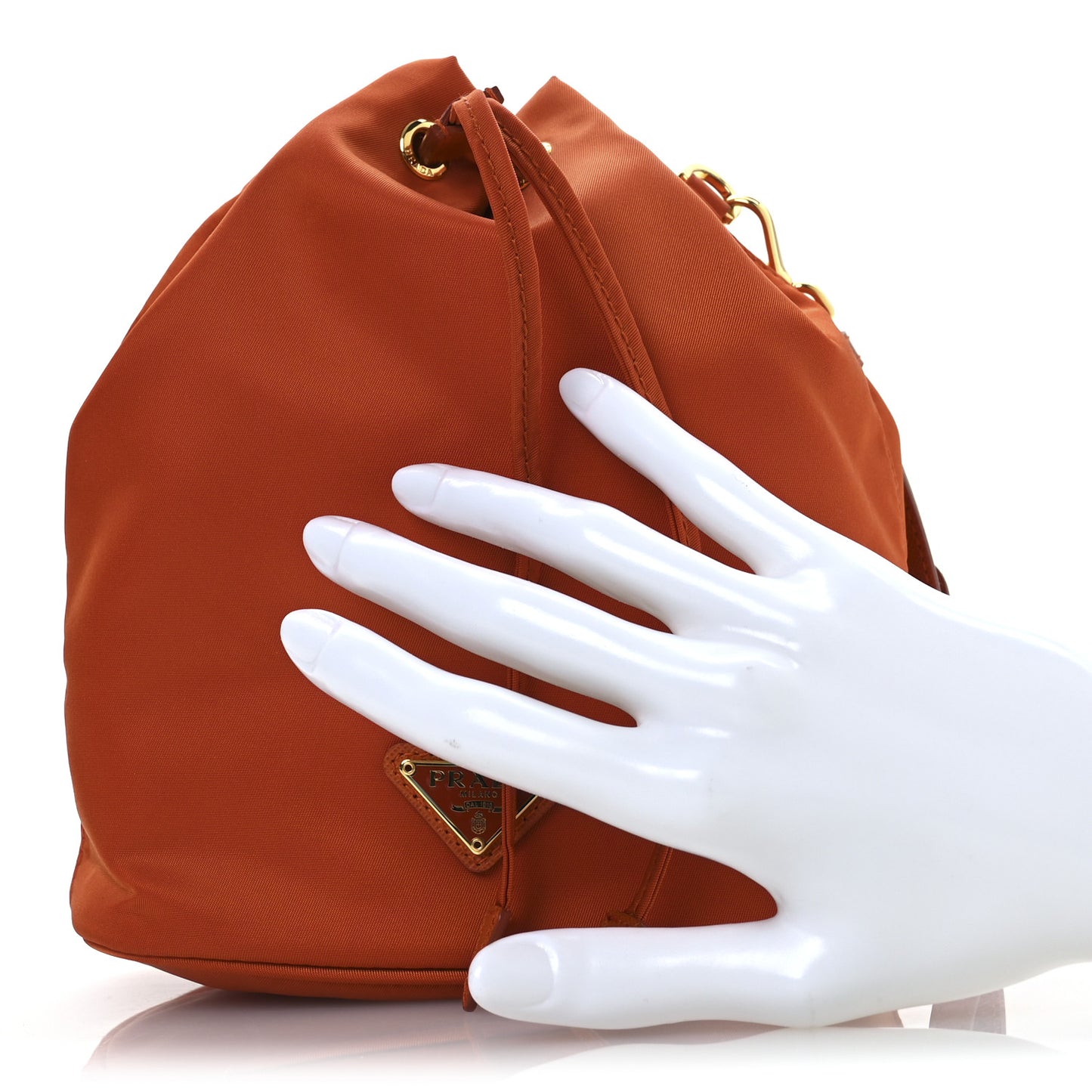 Saffiano Tessuto Nylon Bucket Wristlet Papaya