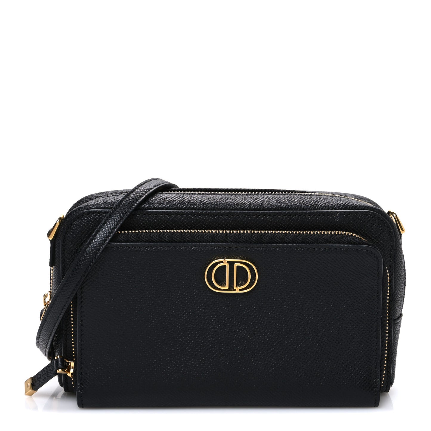 Grained Calfskin Caro Double Pouch Black