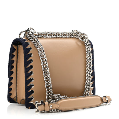 Fendi Vitello Liberty Lucido Ribbon Lace Up Studded Small Kan I Shoulder Bag Cuoio Navy 2 of 12