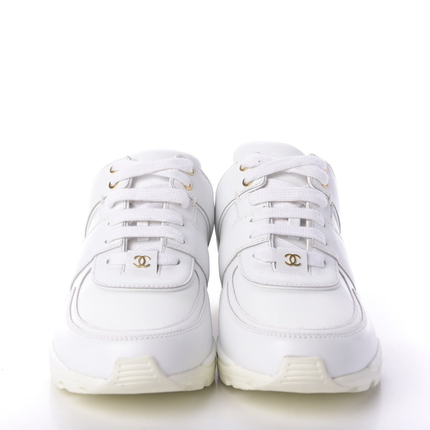 Calfskin Laminated Lambskin CC Sneakers 41 White Gold