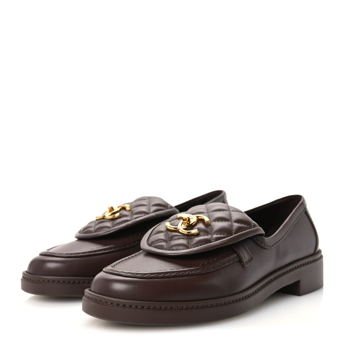 Chanel Lambskin Quilted CC Turnlock Loafers 39 Dark Brown 4 of 11