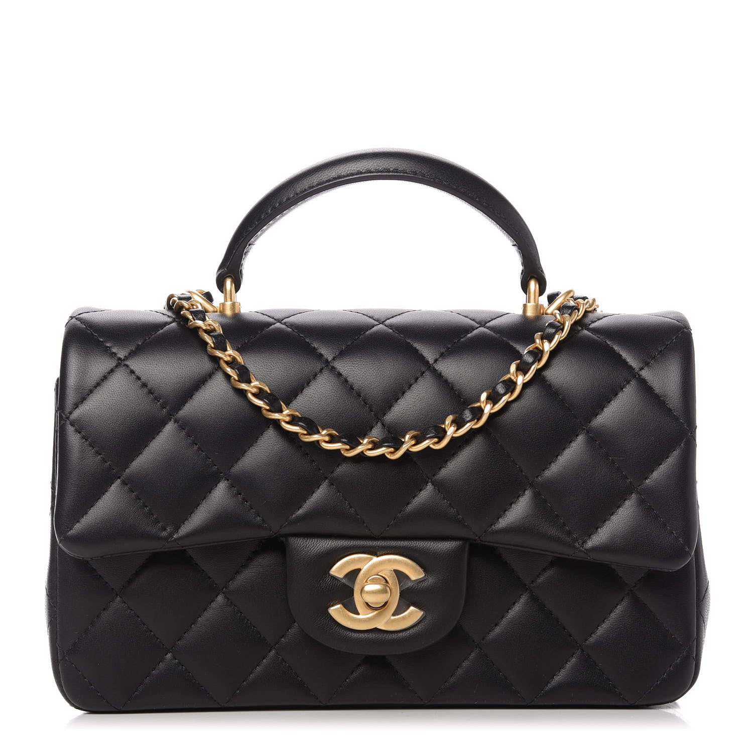 Chanel Lambskin Quilted Mini Top Handle Rectangular Flap Black 1 of 11