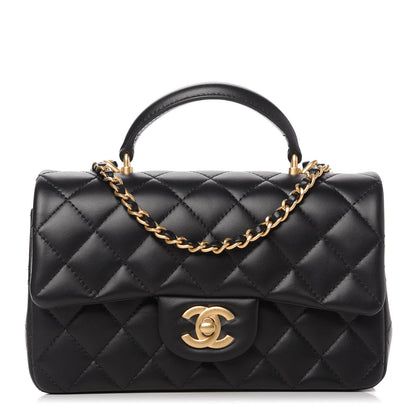Chanel Lambskin Quilted Mini Top Handle Rectangular Flap Black 1 of 11
