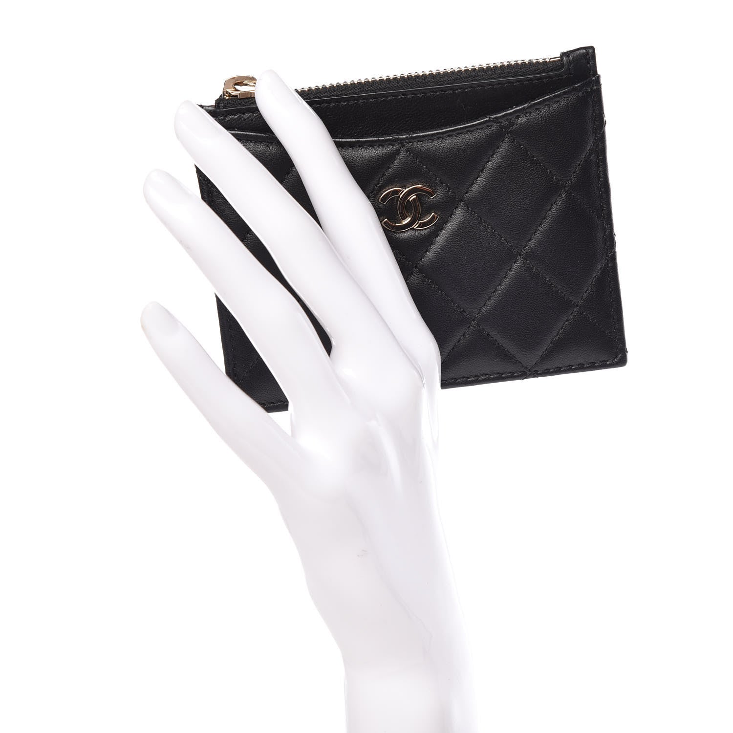 Chanel Lambskin Quilted Zip Card Holder Black 2 of 8
