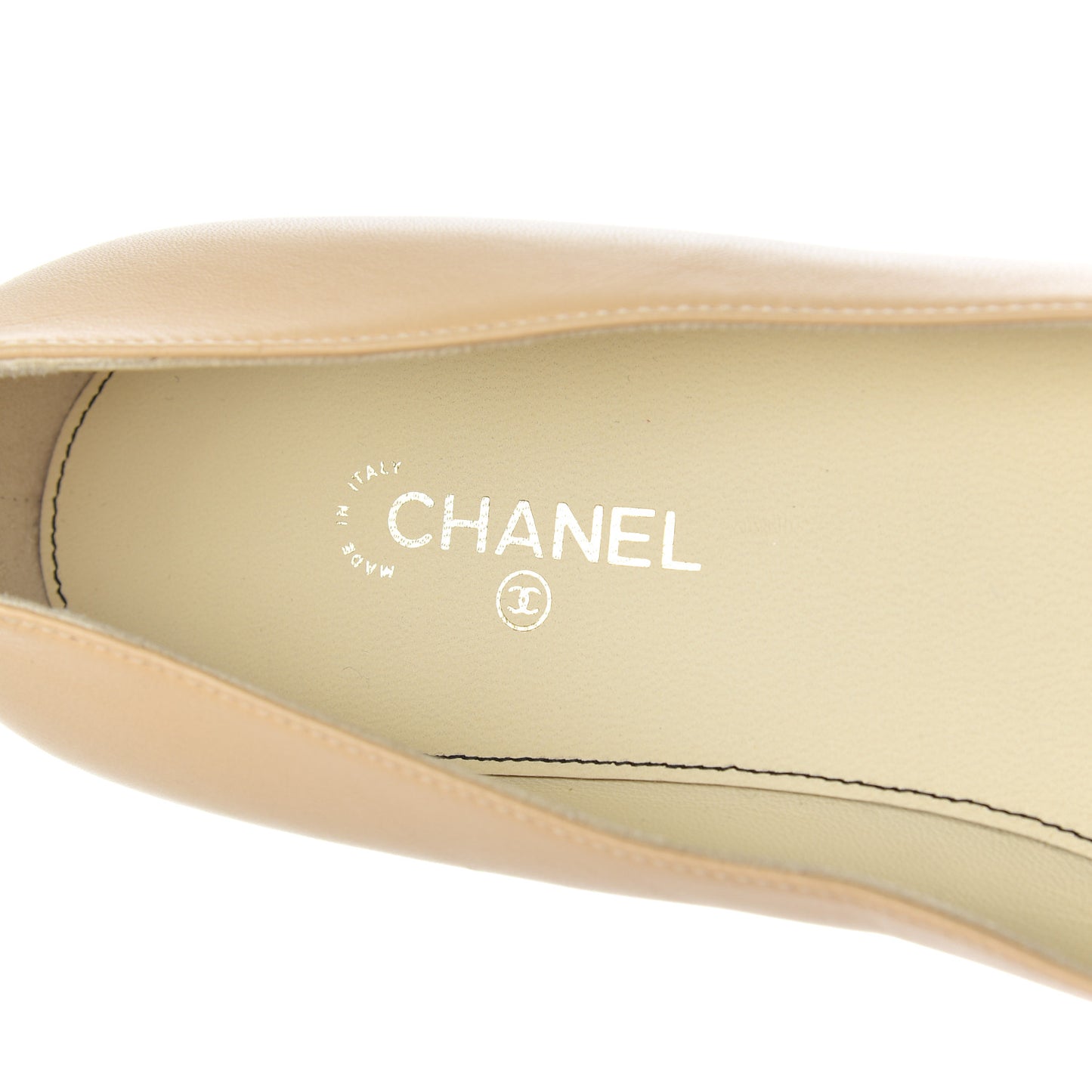Lambskin Pearl Bow Ballerina Flats 40 Beige Black