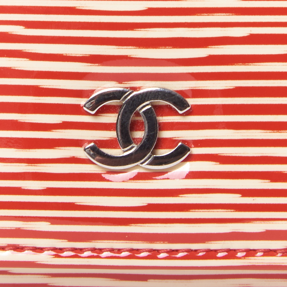 Chanel Patent Striped Wallet On Chain WOC Red 6 of 9