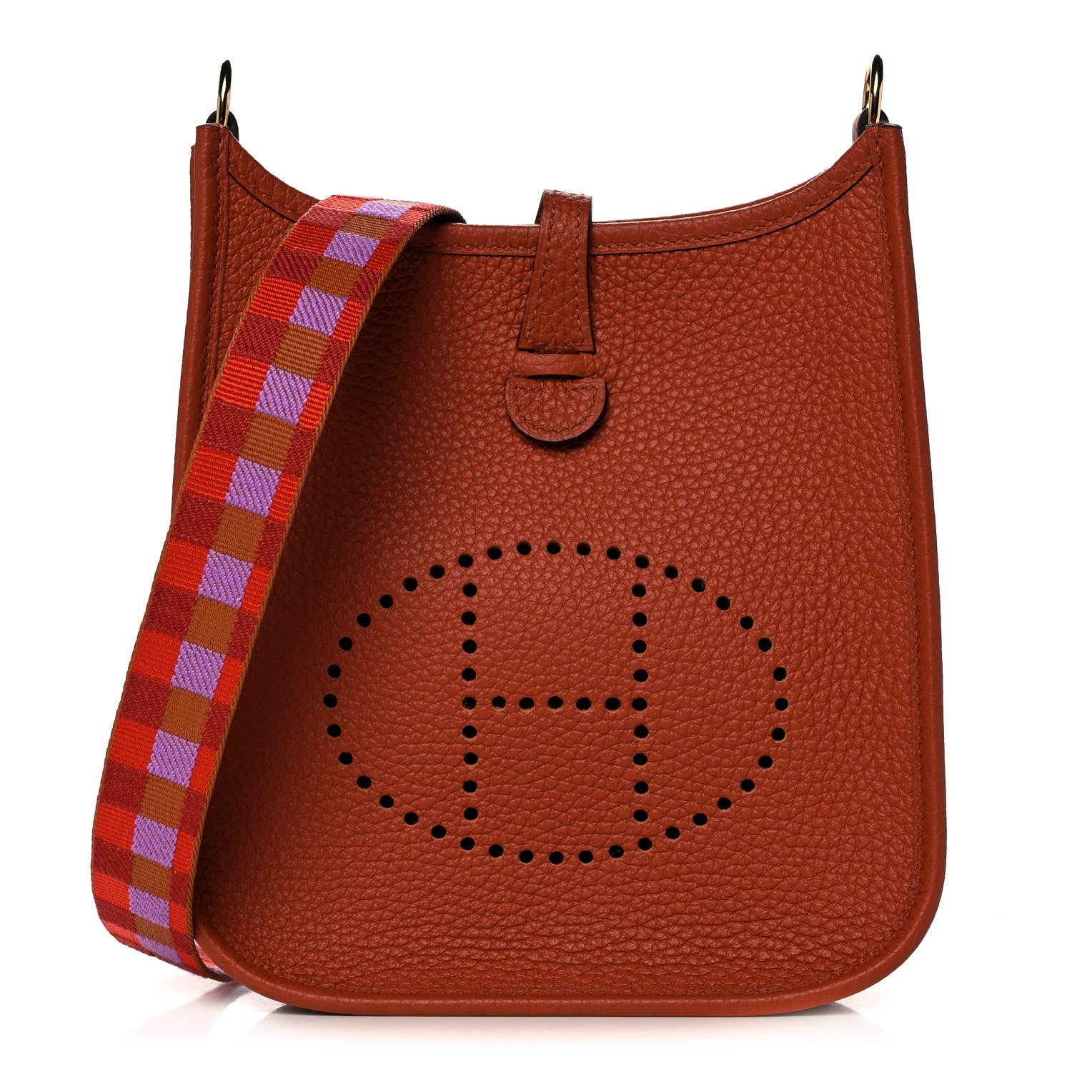 Hermes Taurillon Clemence Maxi Quadrille Evelyne TPM Cuivre Capucine Parme Rouge Duchess 1 of 13